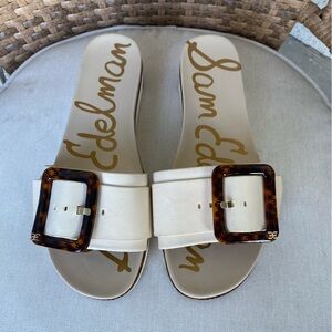 Sam Edelman Ariane Woman's Slide Sandal Size 9.5 Ivory Leather Platform Buckle